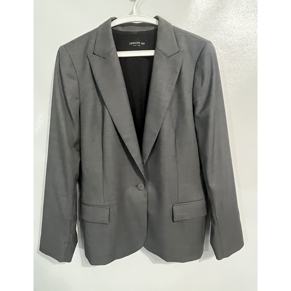 Lafayette 148 New York Sz 16 Gray Wool Blend One Button Blazer Jacket Womens